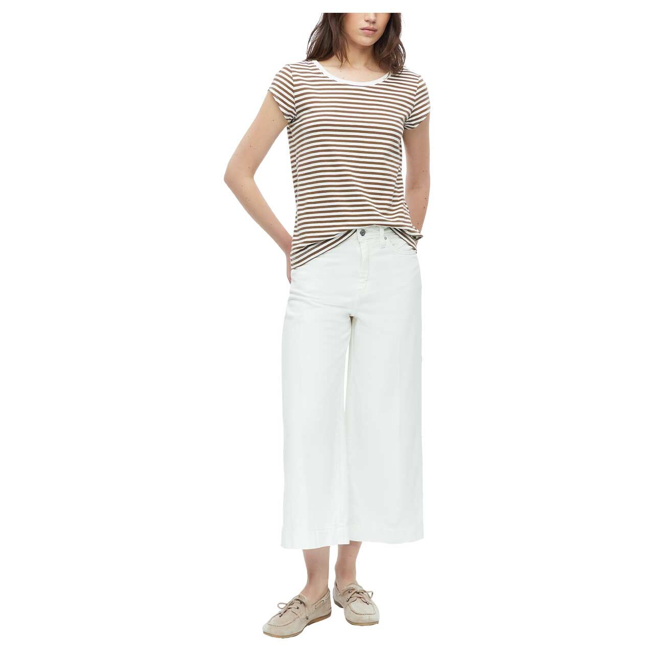 s. Oliver Damen T-Shirt in Braun gestreift, Ganzkörperansicht am Model