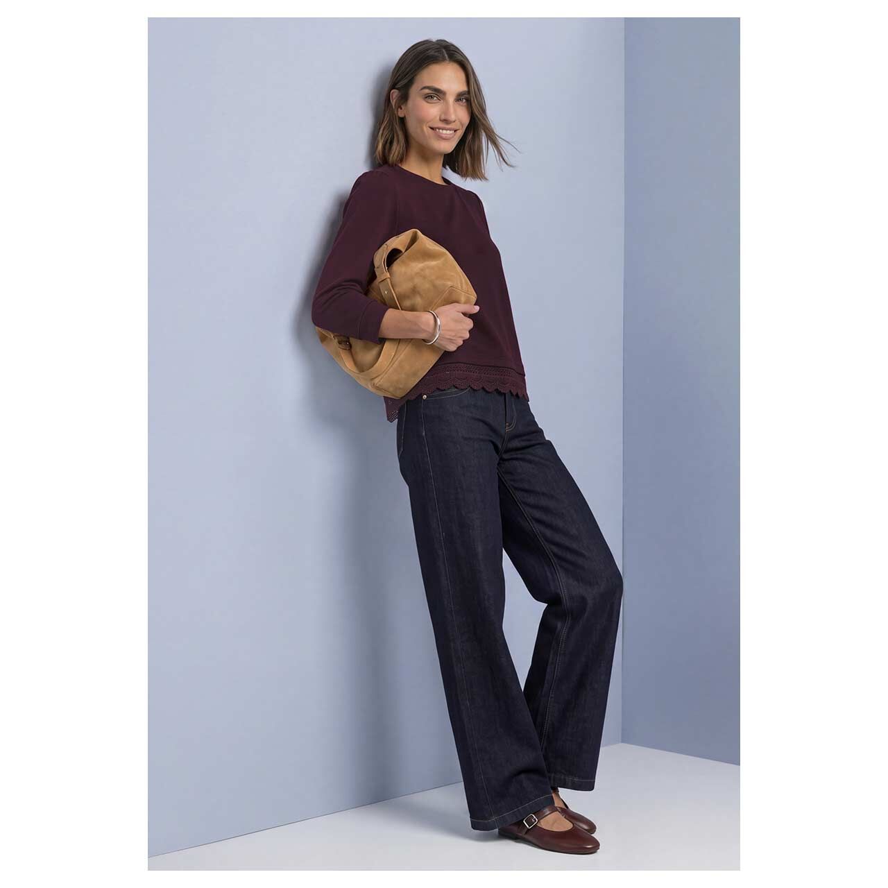 Street One Damen 3/4 Arm Shirt Lace Bottom in Lila, Ganzkörperansicht Model