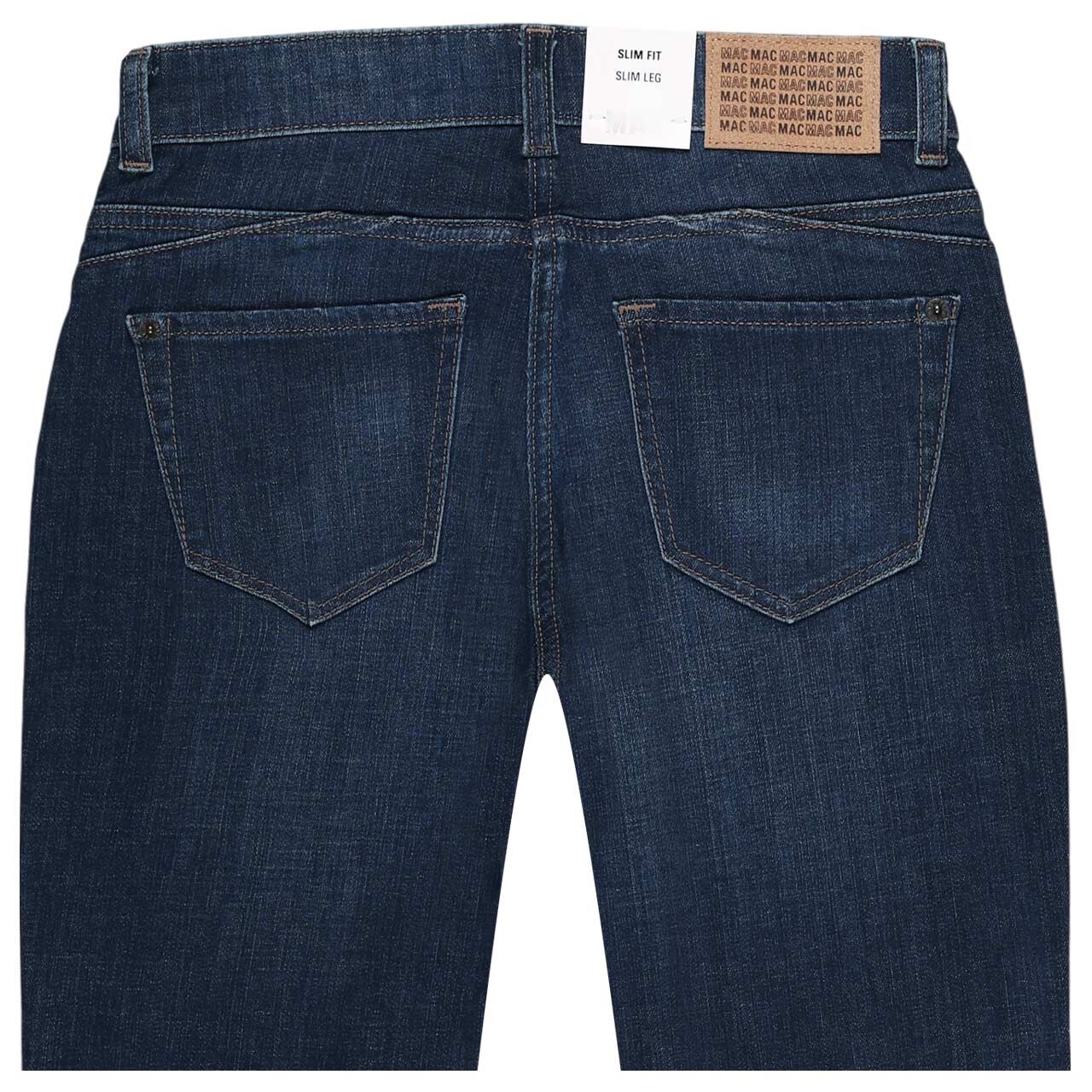 Damenjeans Slim von MAC in Dunkelblau angewaschen, detaillierte Rückseite