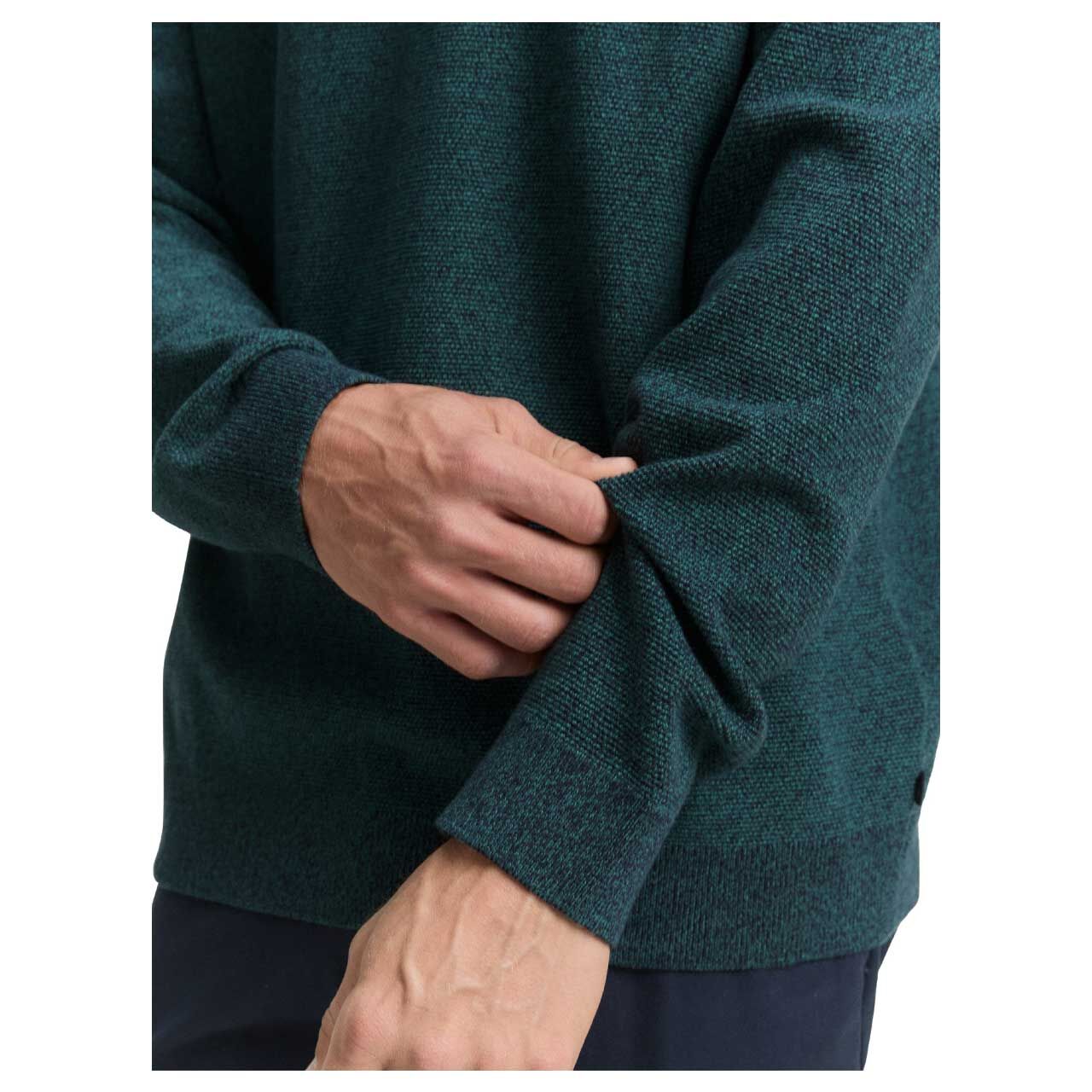 Herren Pullover Structured Crewneck Knit von Tom Tailor in Dunkelgrün meliert, Detailansicht
