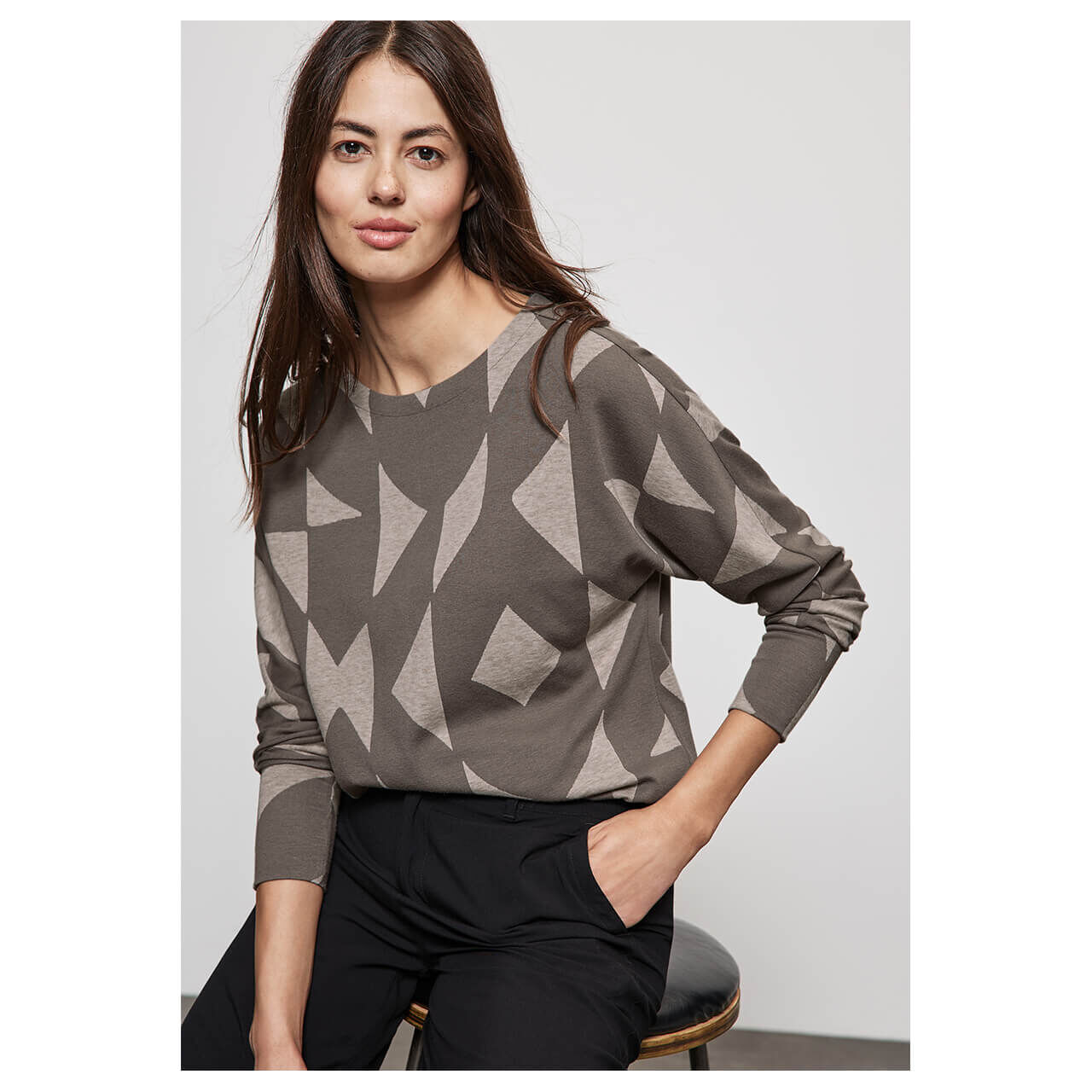 Street One Damen Pullover Cosy Jacquard rich mocha melange