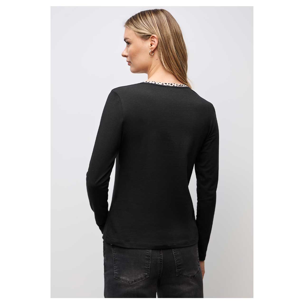 Damen Langarm Shirt Basic Jersey von Street One in Schwarz mit Print, Rückansicht am Model