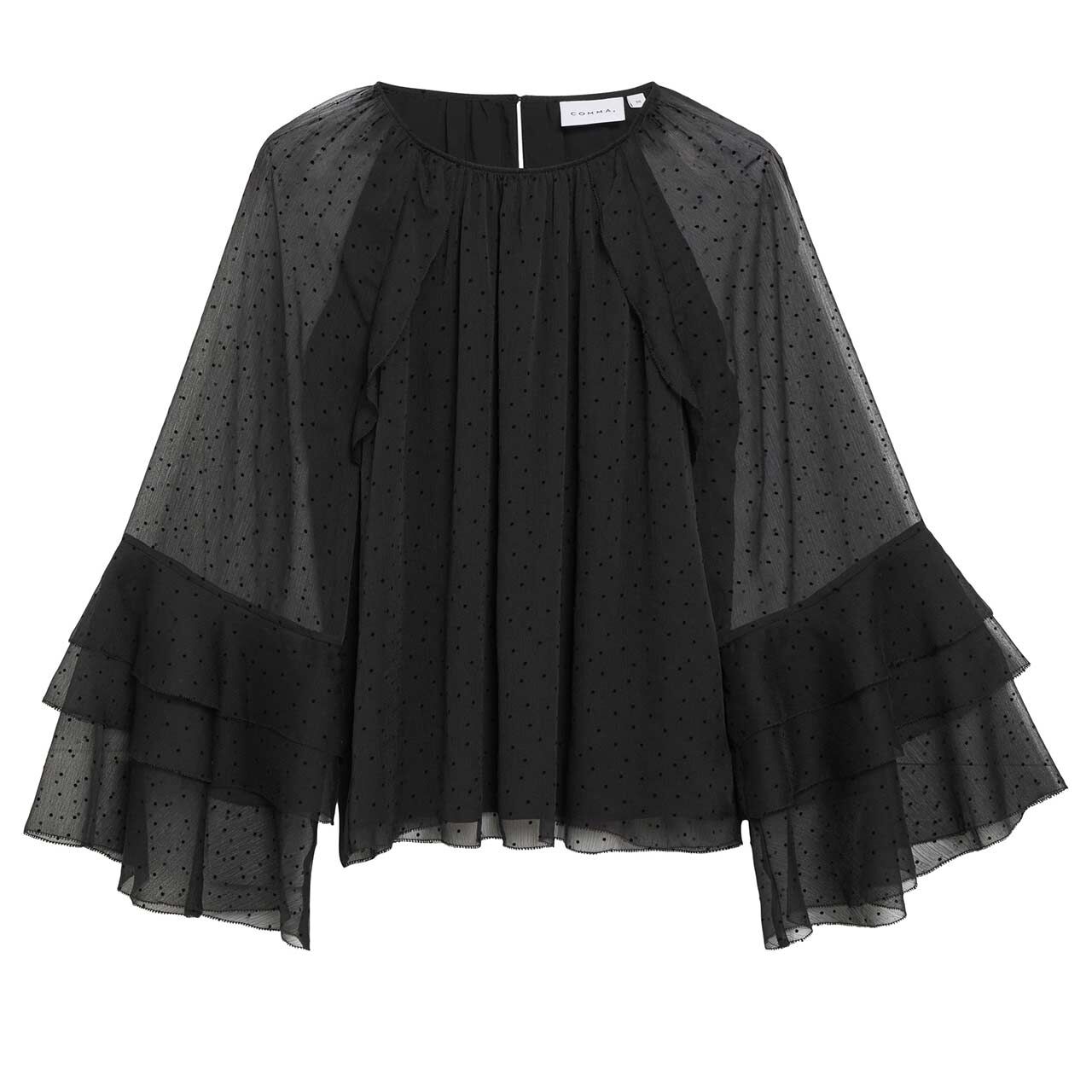 Comma Damen Langarm Bluse black polka dot allover print