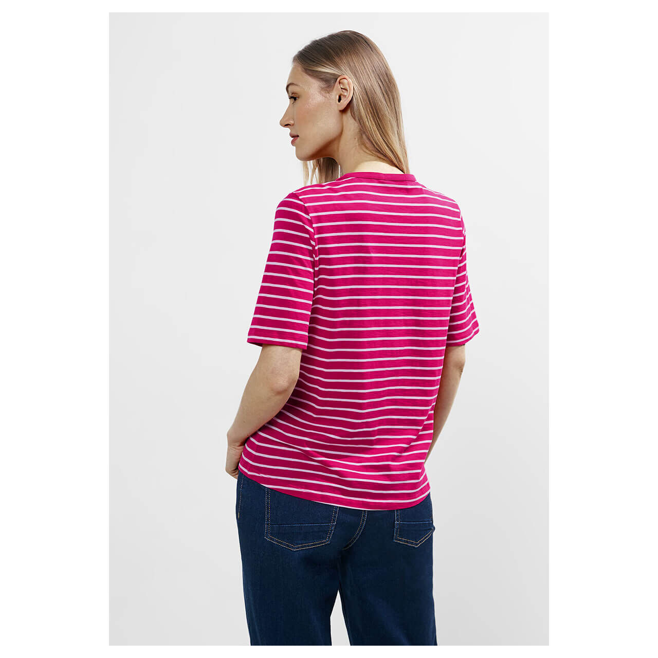 Cecil Damen T-Shirt Stripe Basic Roundneck pink sorbet