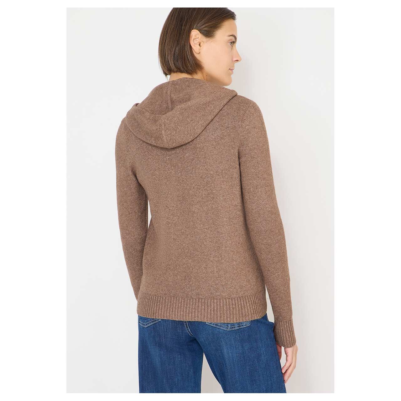 Damen Hoodie Strickjacke Cosy Zipper Cardigan von Cecil in Braun meliert, Rückansicht am Model