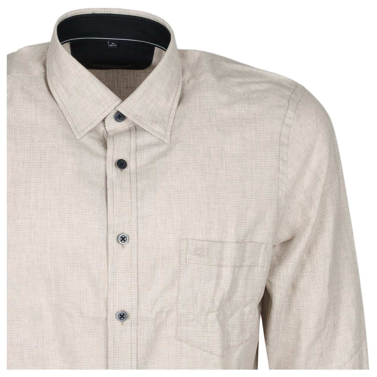 Herren Langarm Hemd von Casa Moda in Hellbeige meliert, Detailansicht vorne