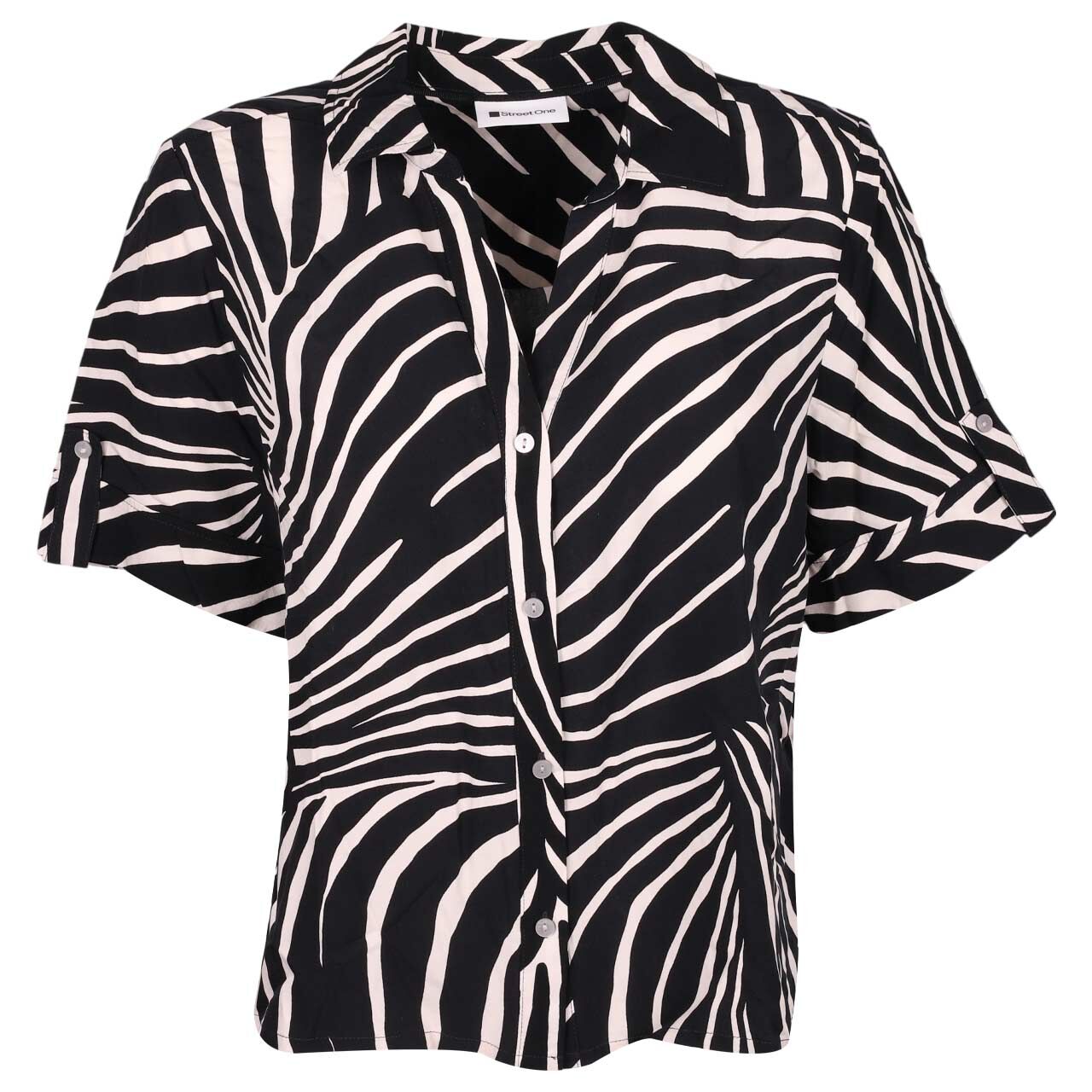 Street One Damen Kurzarm Bluse Buttoned Shirtcollar black print