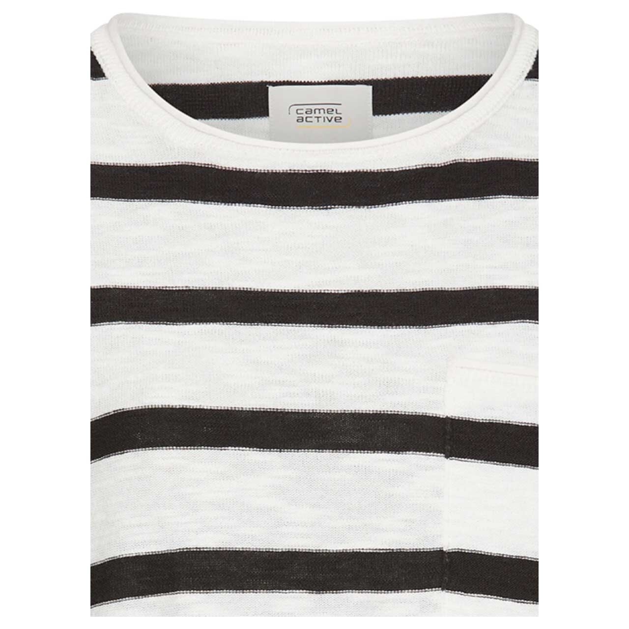 Damen 3/4 Arm Pullover von Camel active in Schwarz gestreift, detaillierte Vorderansicht