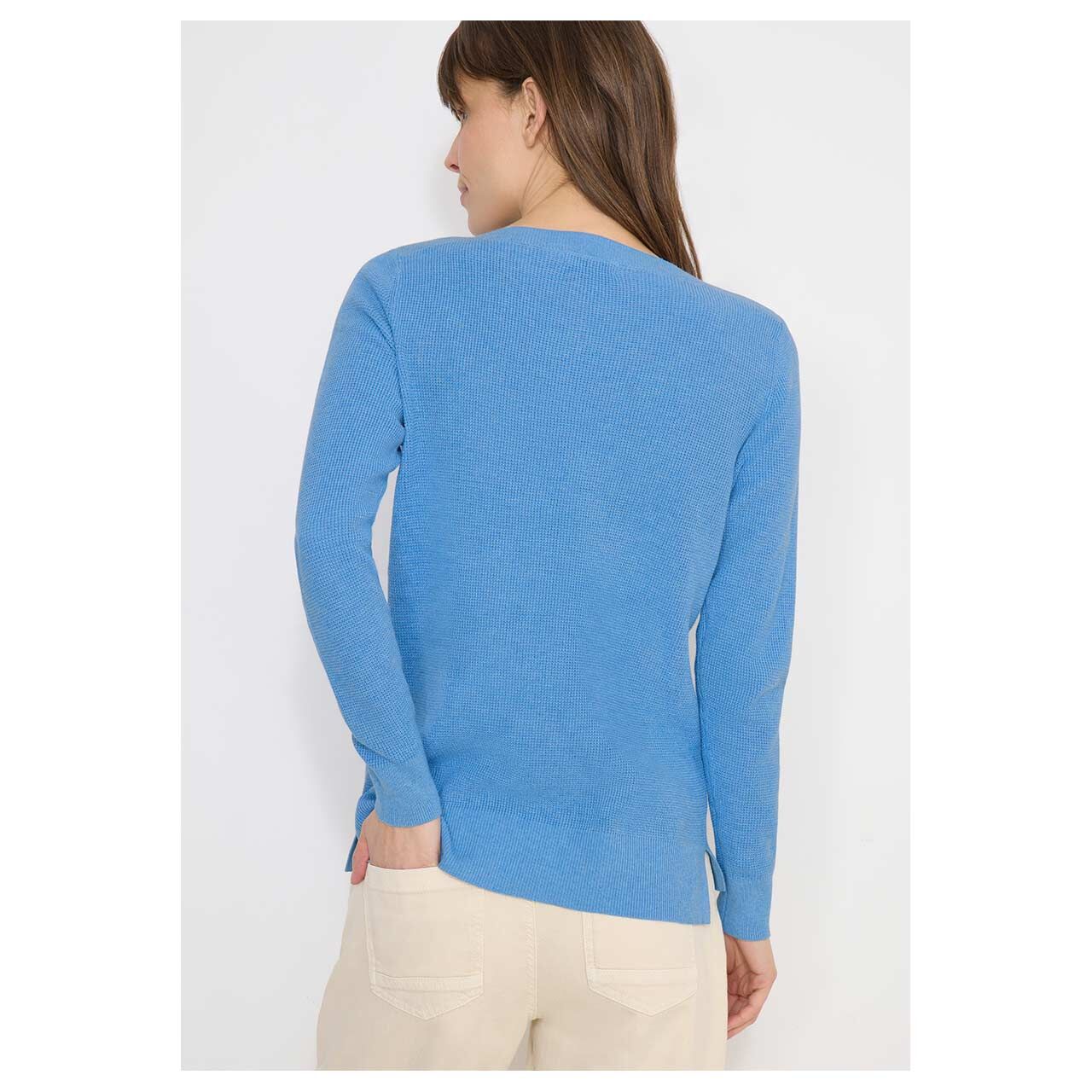 Damen Pullover Structured Boatneck in Blau meliert, Rückansicht am Model