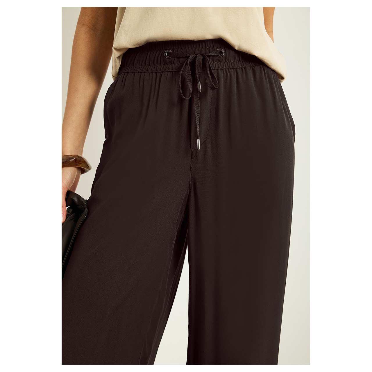 Stretch Damen 7/8 Hose Emee Wide Leg von Street One in Dunkelbraun, Detailansicht vorderer Bund