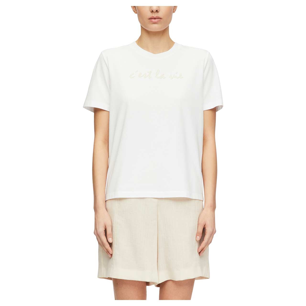 Damen T-Shirt von Comma in Weiß mit Print, Vorderansicht Model