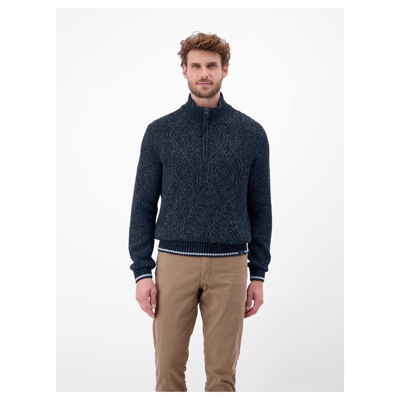 Herren Pullover von Lerros in der Farbe Dunkelblau meliert, Vorderansicht am Model