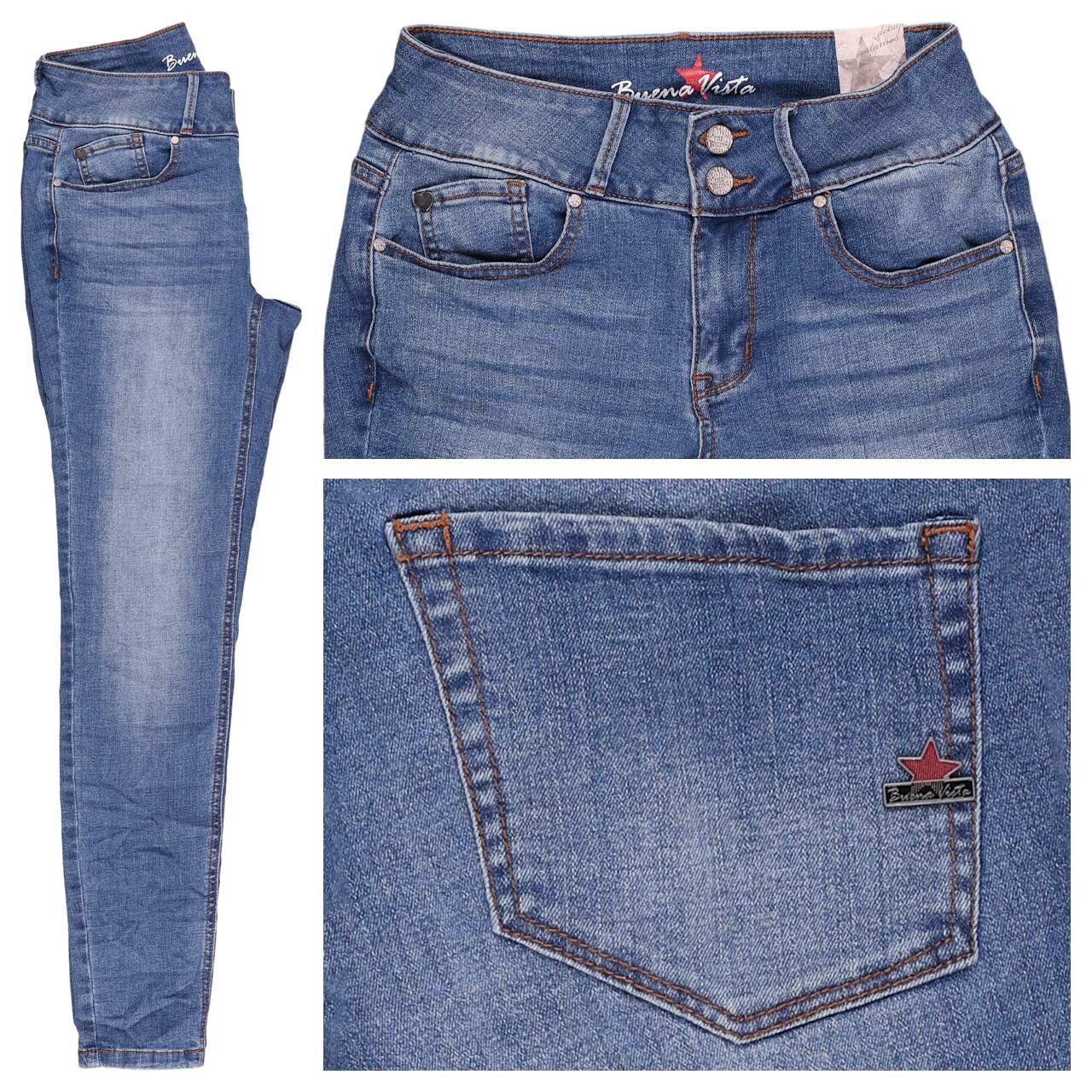 Buena Vista Tummyless Cropped Stretch Denim Ankle Jeans mid stone blue