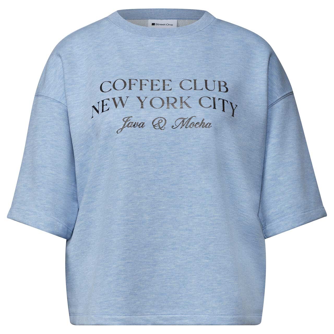 Street One Damen Kurzarm Sweatshirt Short Boxy Crewneck northern blue melange
