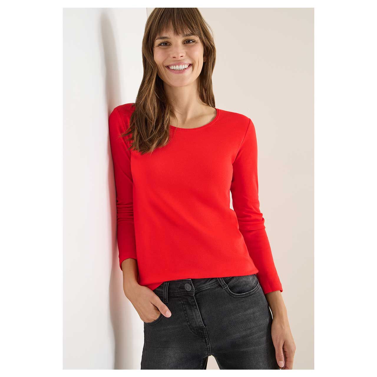 Damen Langarm Shirt Pia von Cecil in Orange-Rot, Vorderansicht am Model