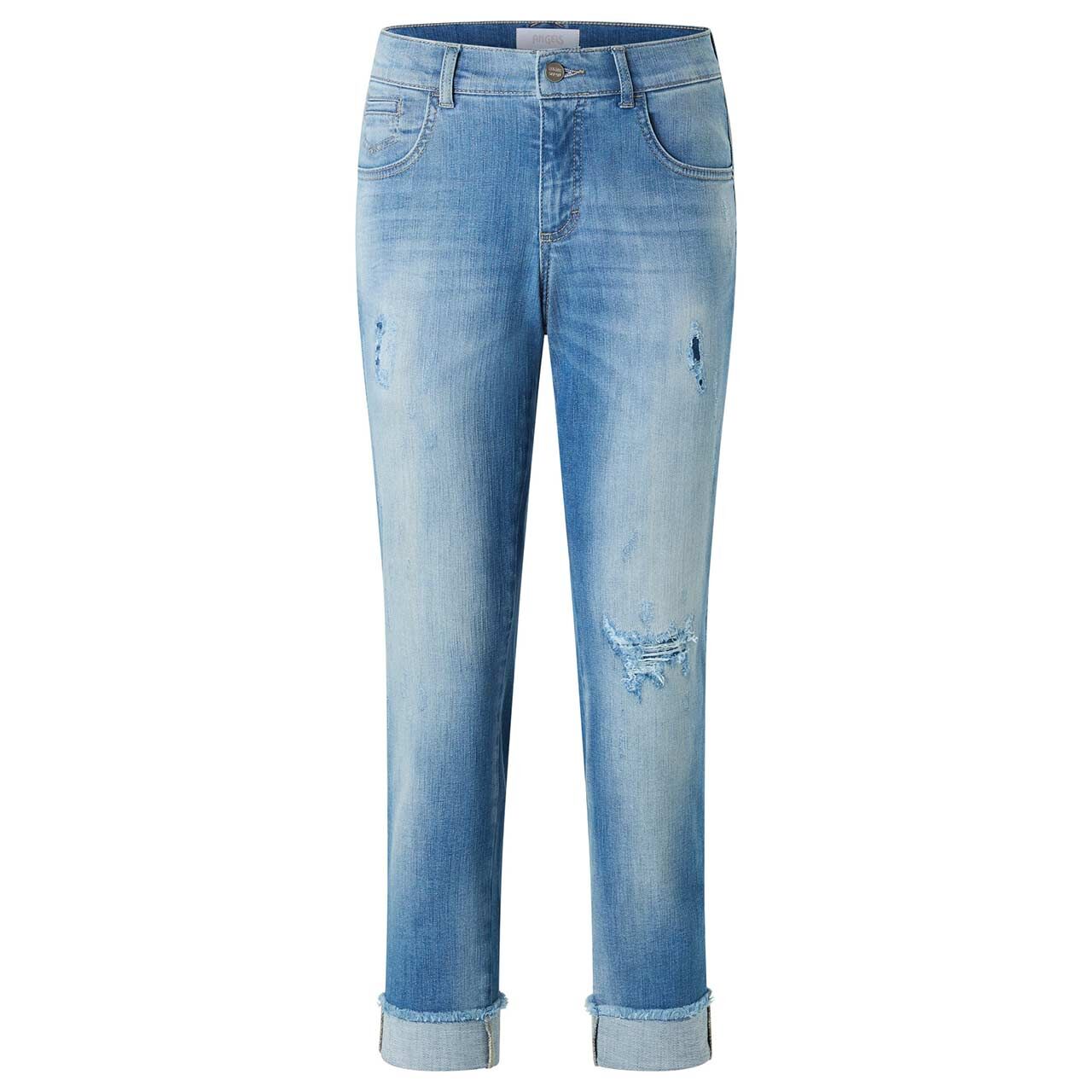 Damen Ankle Jeans Darleen Crop TU Fringe von Angels in Hellblau verwaschen mit Destroyed-Effekten, Vorderansicht