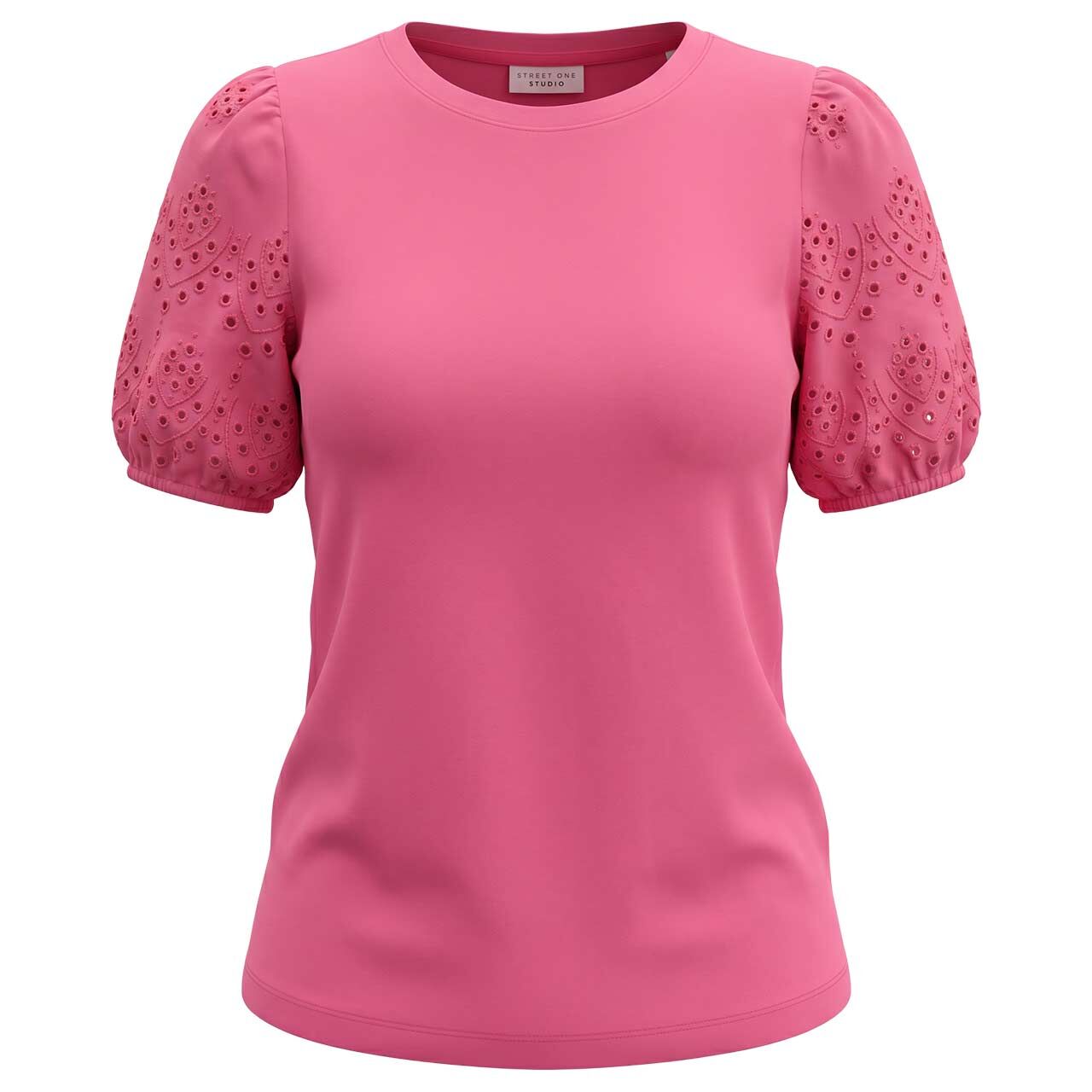 Street One Studio Damen T-Shirt Embroidered Woven Puff Sleeves simply pink