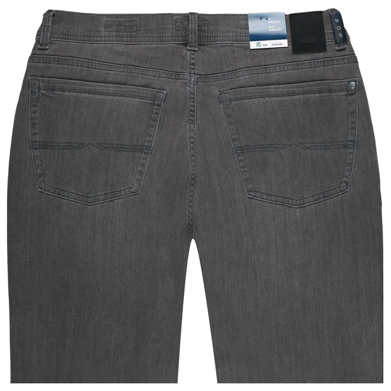 Stretch Herrenjeans Rando Megaflex in Dunkelgrau angewaschen, detaillierte Rückansicht