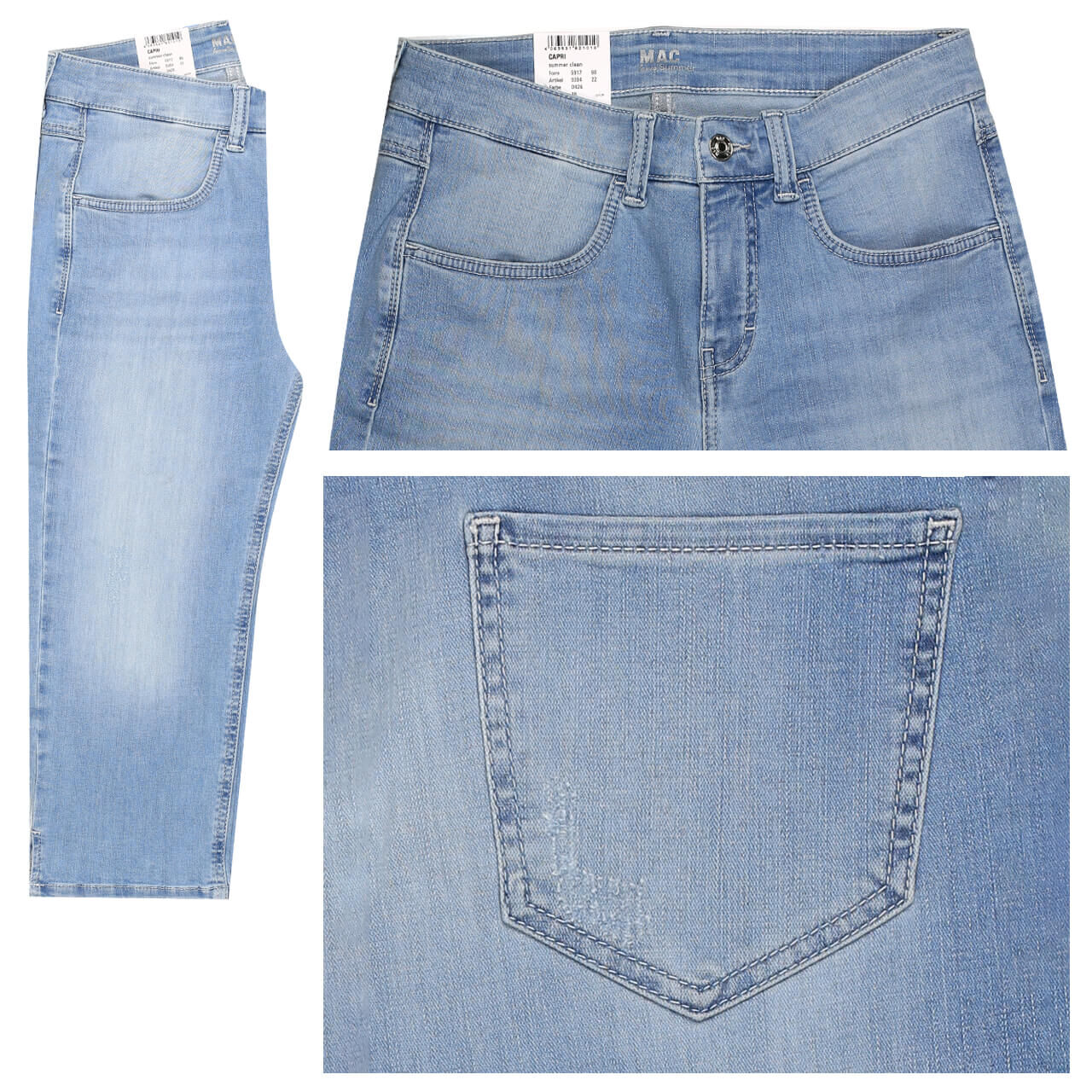 MAC Capri Jeans für Damen in Hellblau verwaschen mit Destroyed-Effekten, FarbNr.: D426