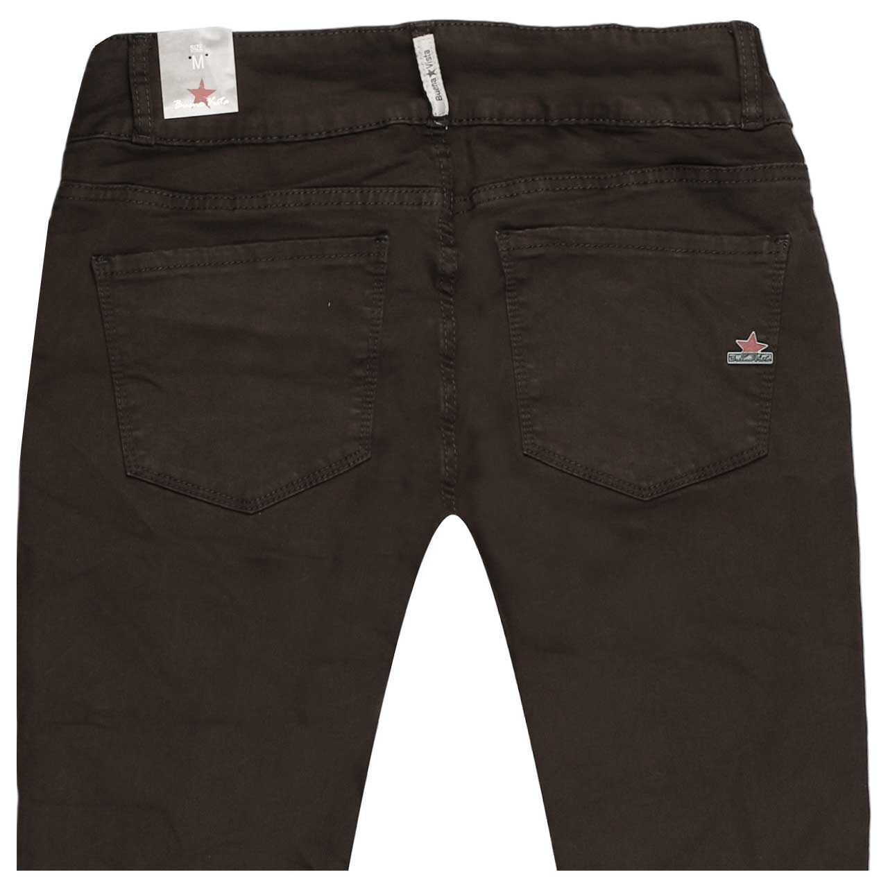 Damen Ankle Baumwollhose Tummyless Cropped Stretch Twill von Buena Vista in Dunkelbraun, detaillierte Rückansicht