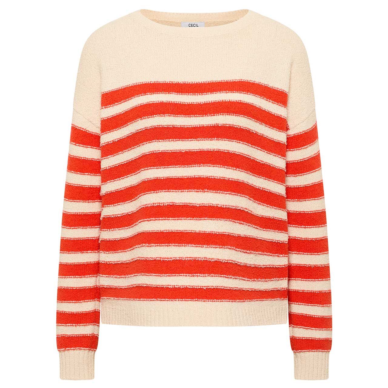 Cecil Damen Pullover Bouclé Stripe pearl beige