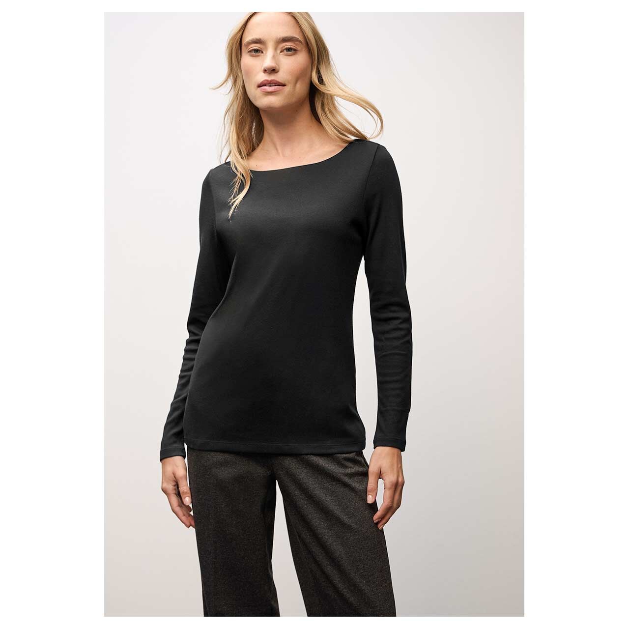 Damen Langarm Shirt Lanea von Street One in Schwarz, Vorderansicht am Model