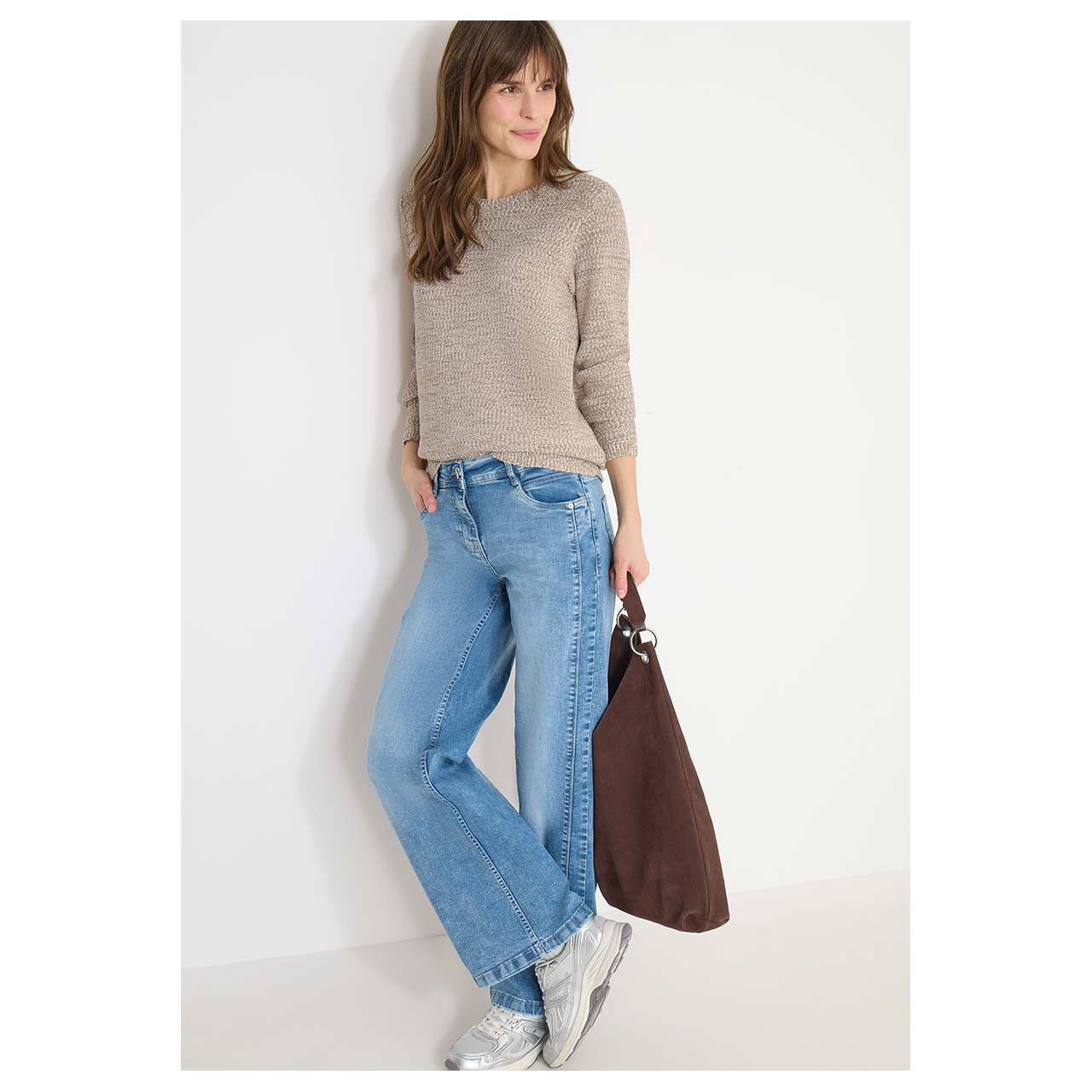 Damen Pullover Space Dye Tape von Cecil in Braun meliert, Ganzkörperansicht am Model