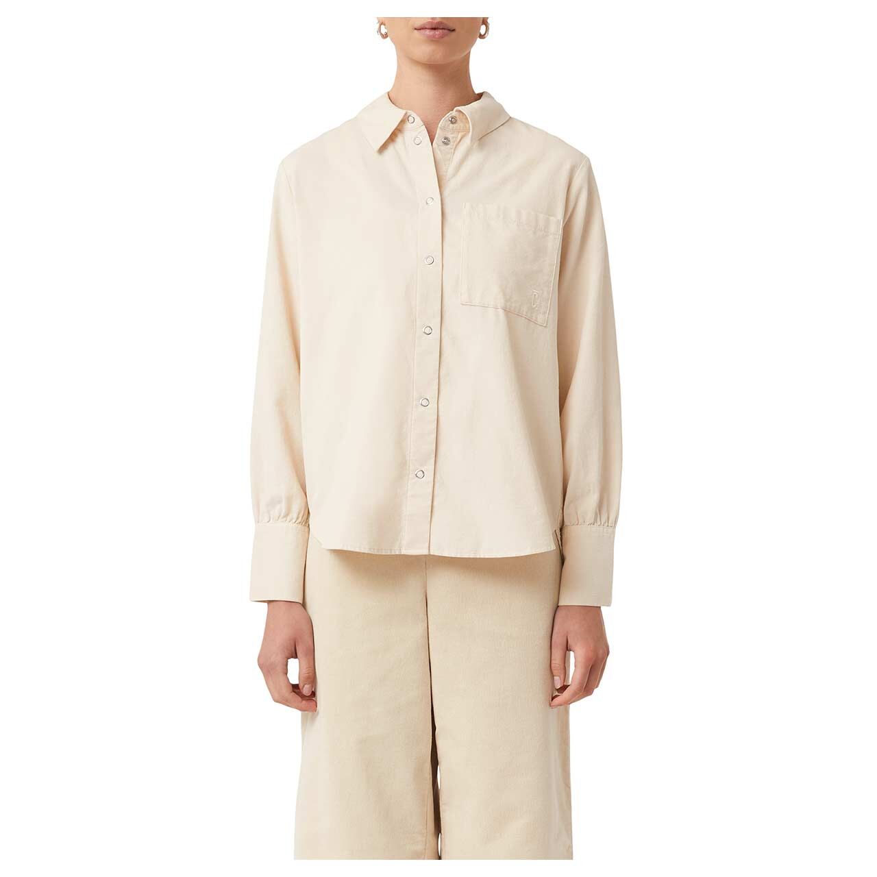 Damen Langarm Bluse von Comma in Beige, Vorderansicht Model