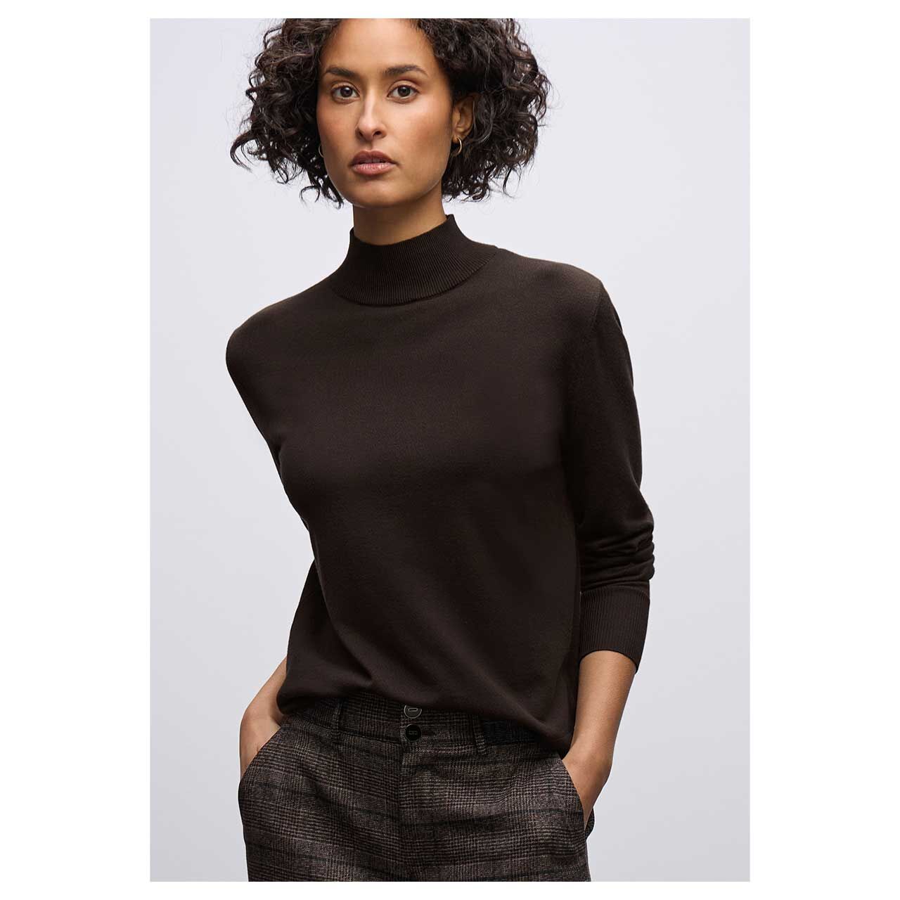 Damen Rollkragen Pullover Turtle Sweater von Street One in Dunkelbraun, Rückansicht am Model
