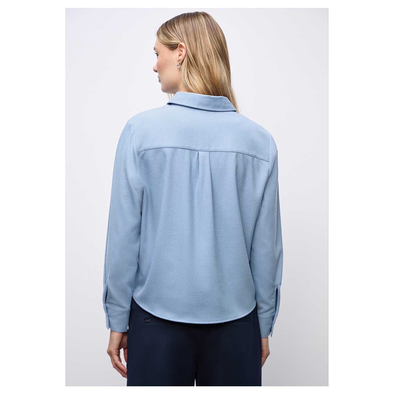 Damen Langarm Bluse Melange Shirtcollar von Street One in Hellblau meliert, Rückansicht am Model