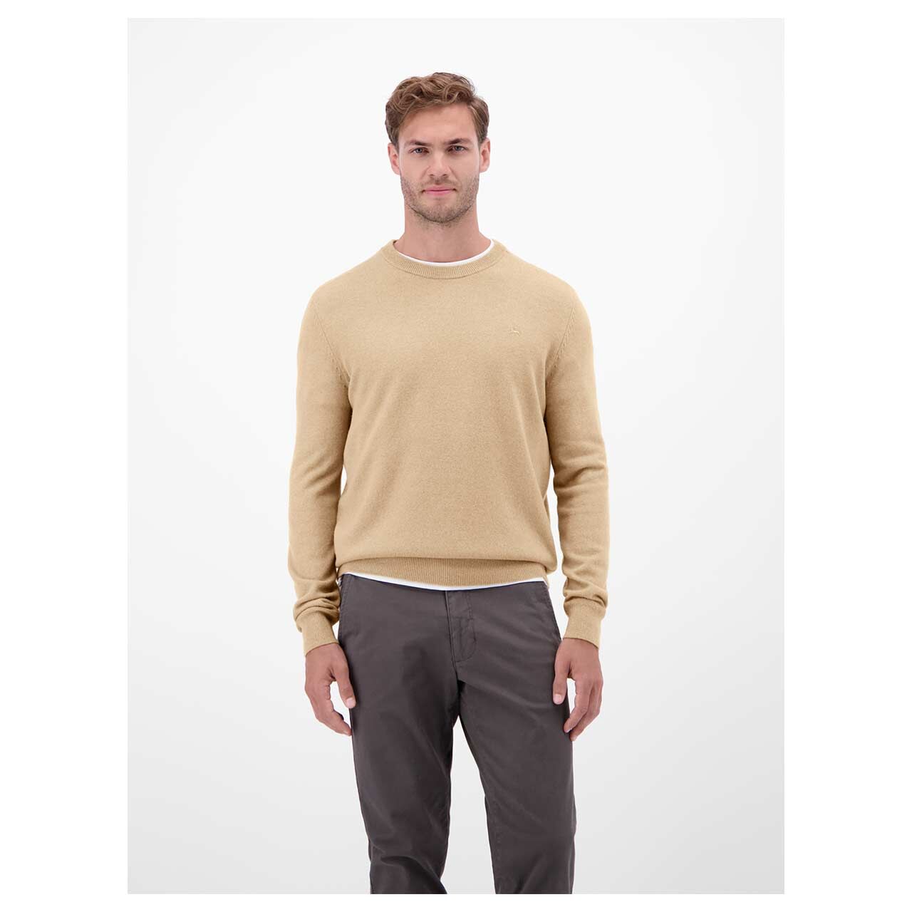 Herren Pullover von Lerros in Beige meliert, Vorderansicht am Model