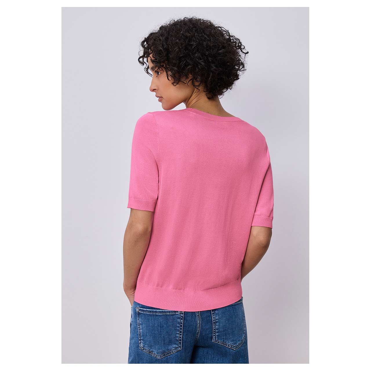 Damen Kurzarm Pullover Short Sleeve von Street One in Pink, Rückansicht am Model