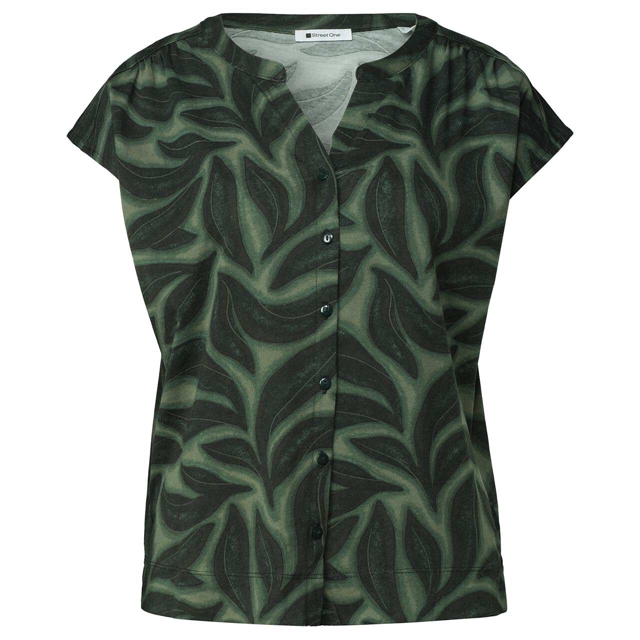 Street One Damen T-Shirt Printed Buttons deep bound green