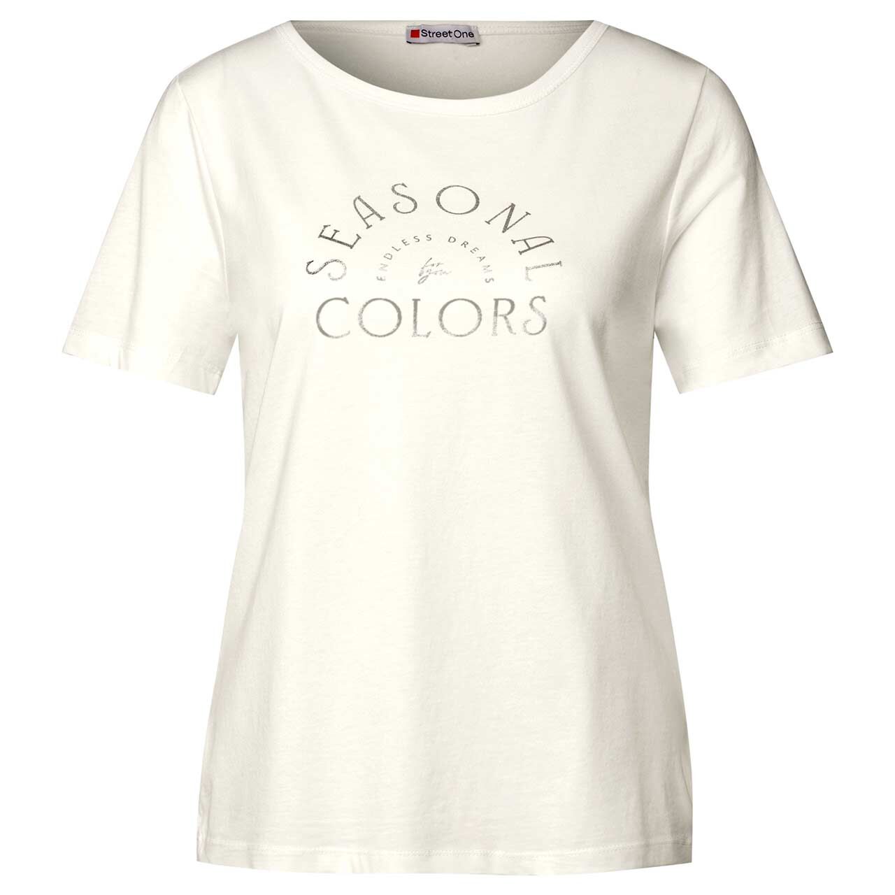 Street One Damen T-Shirt Basic Partprint off white