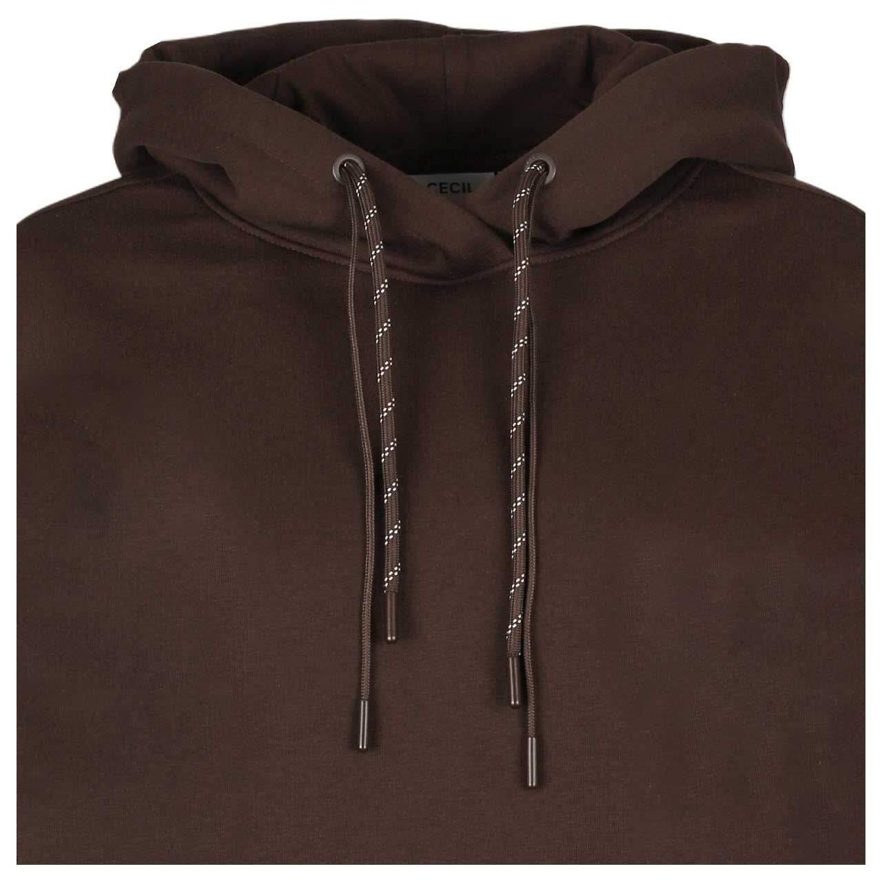 Damen Hoodie Sweatshirt Embroidery von Cecil in Dunkelbraun, Detailansicht vorne