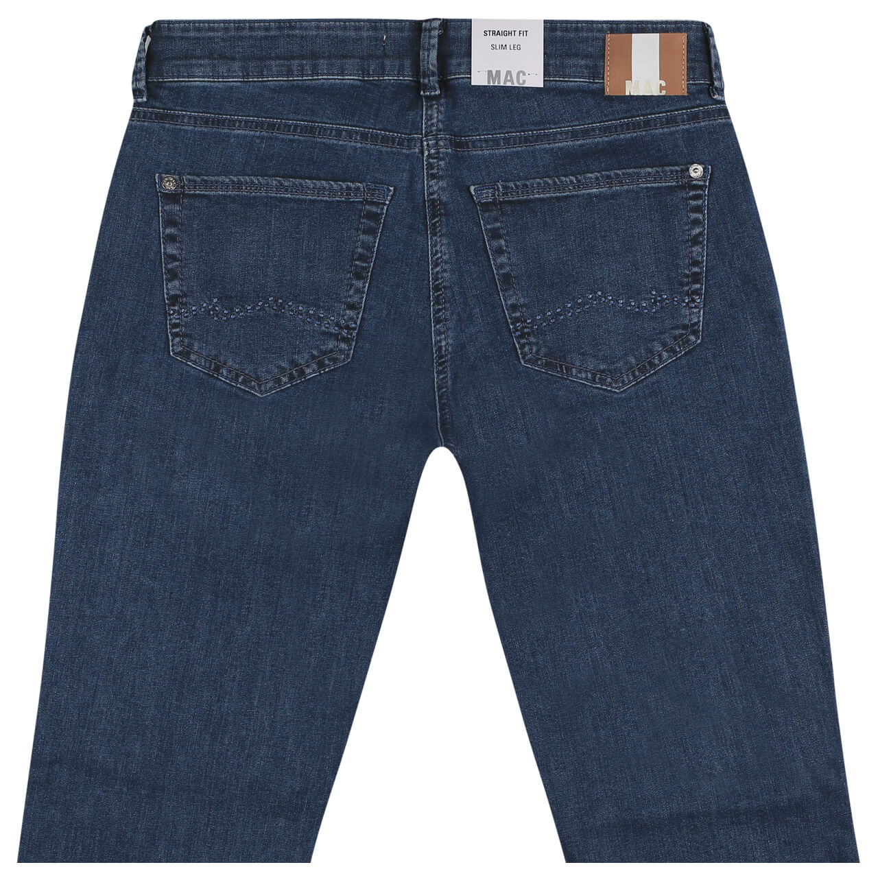 mac-jeans-carrie-pipe-blue-d690-hinten Damenjeans Carrie Pipe von MAC in Mittelblau, detaillierte Rückansicht