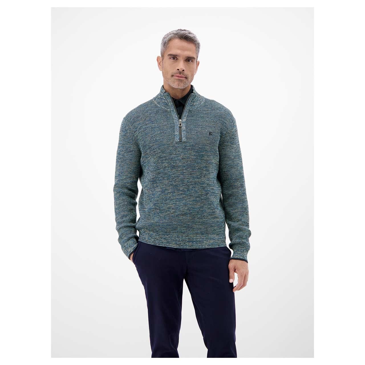 Herren Pullover Troyer von Lerros in Dunkelblau meliert, Vorderansicht am Model