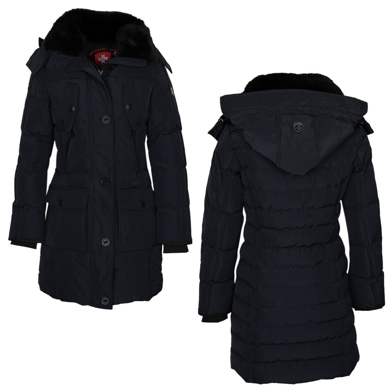 wellensteyn-jacke-damen-centurion-navycheck-519-combi Damen Jacke Centauri Lady von Wellensteyn in Dunkelblau, Vorder- und Rückansicht