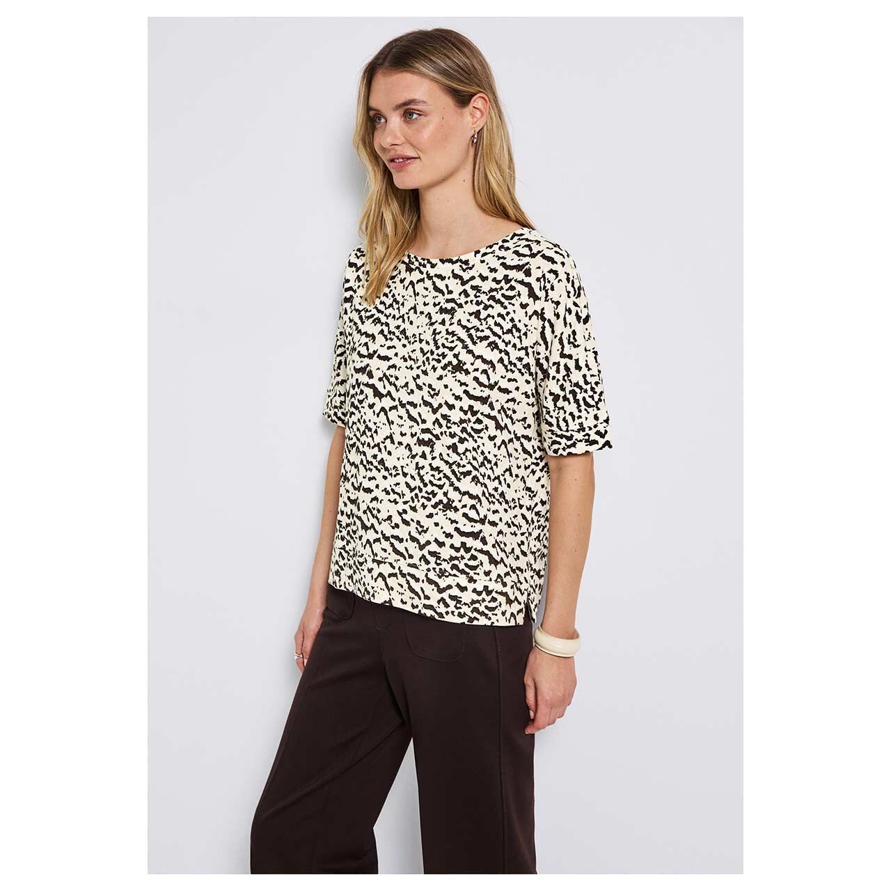 Damen T-Shirt Soft Printed Batwing von Street One in Beige mit Print, Vorderansicht