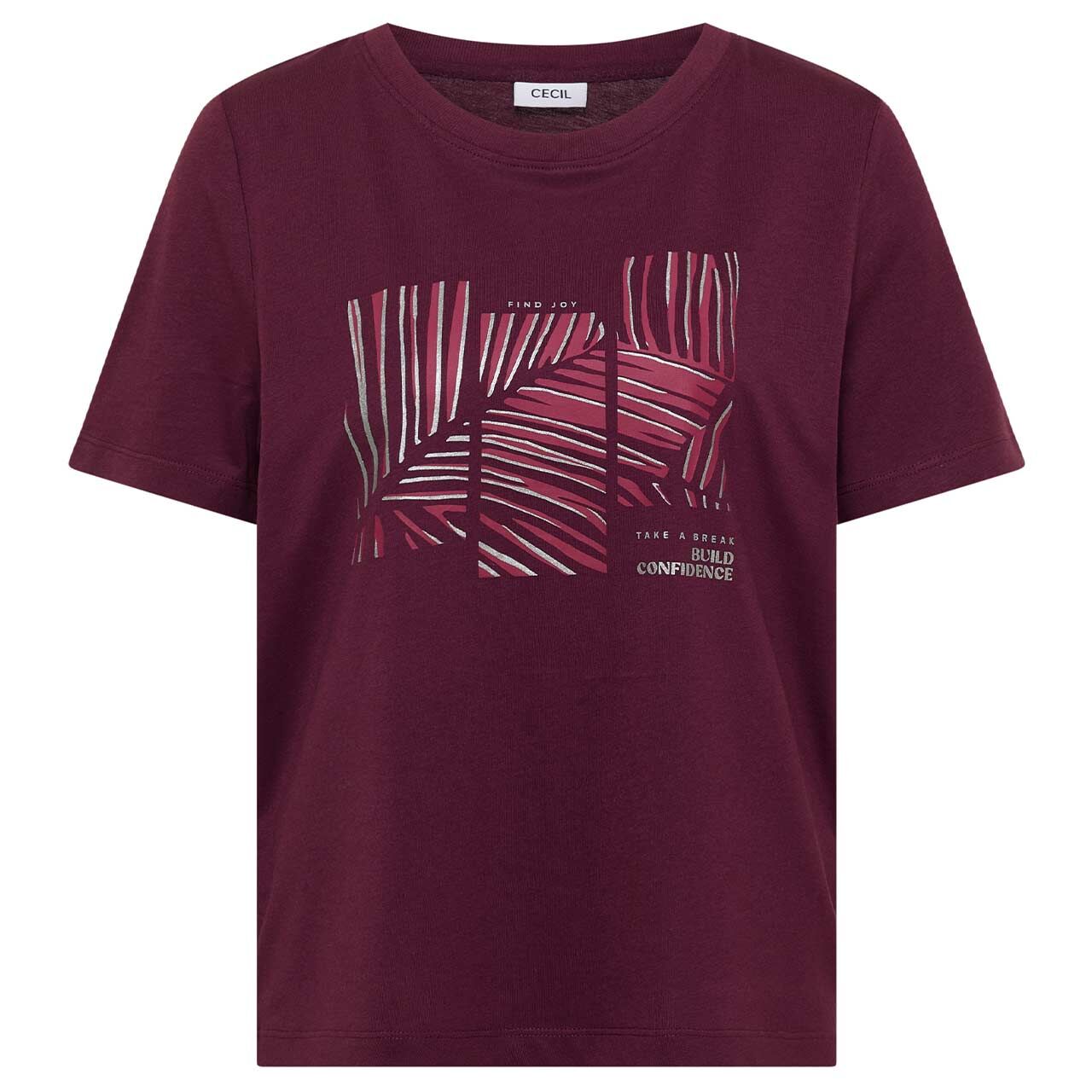 Cecil Damen T-Shirt Leaves Print sweet grape red