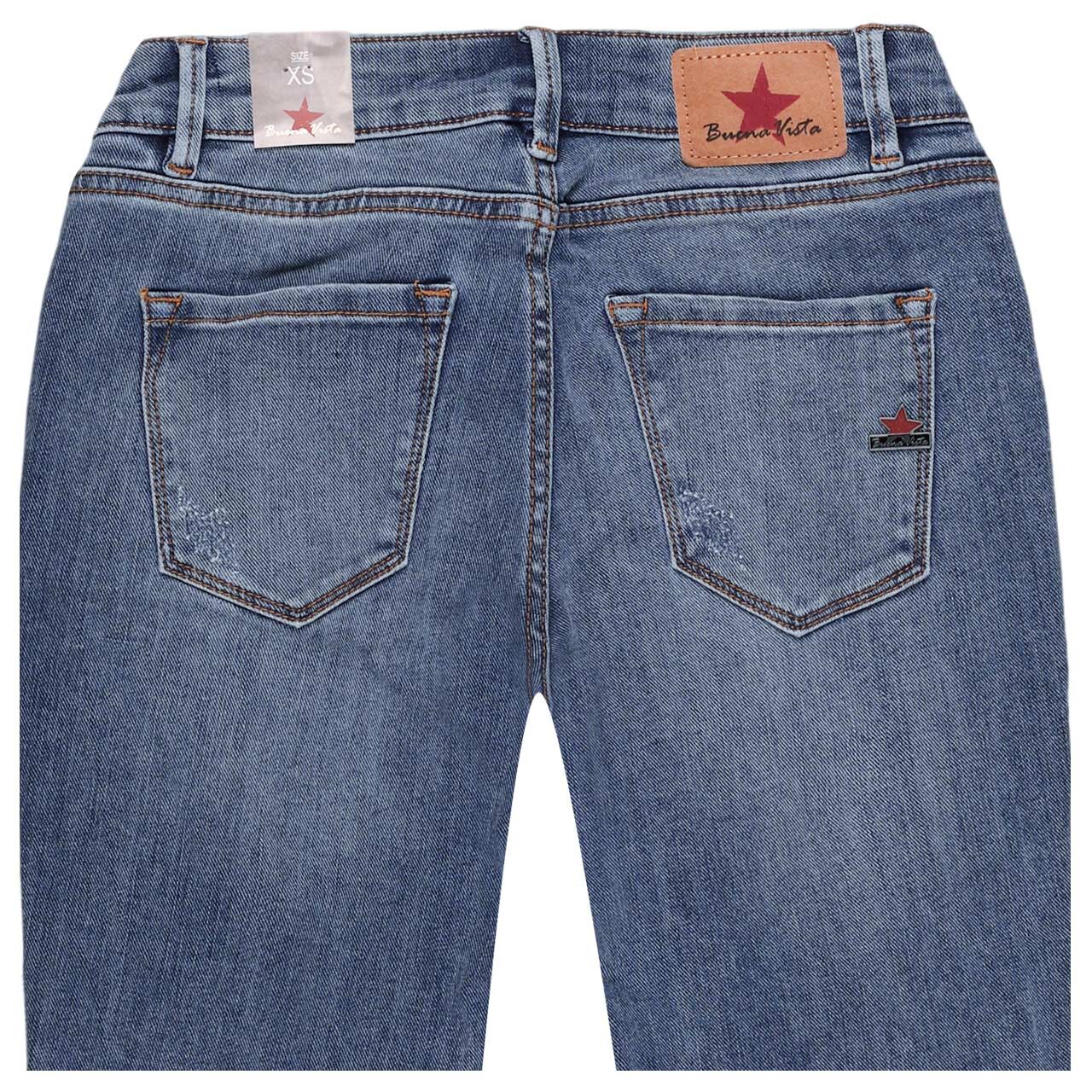 Damenjeans Italy V 7/8 Stretch Denim von Buena Vista in Blau verwaschen mit Used-Effekten, detaillierte Rückansicht