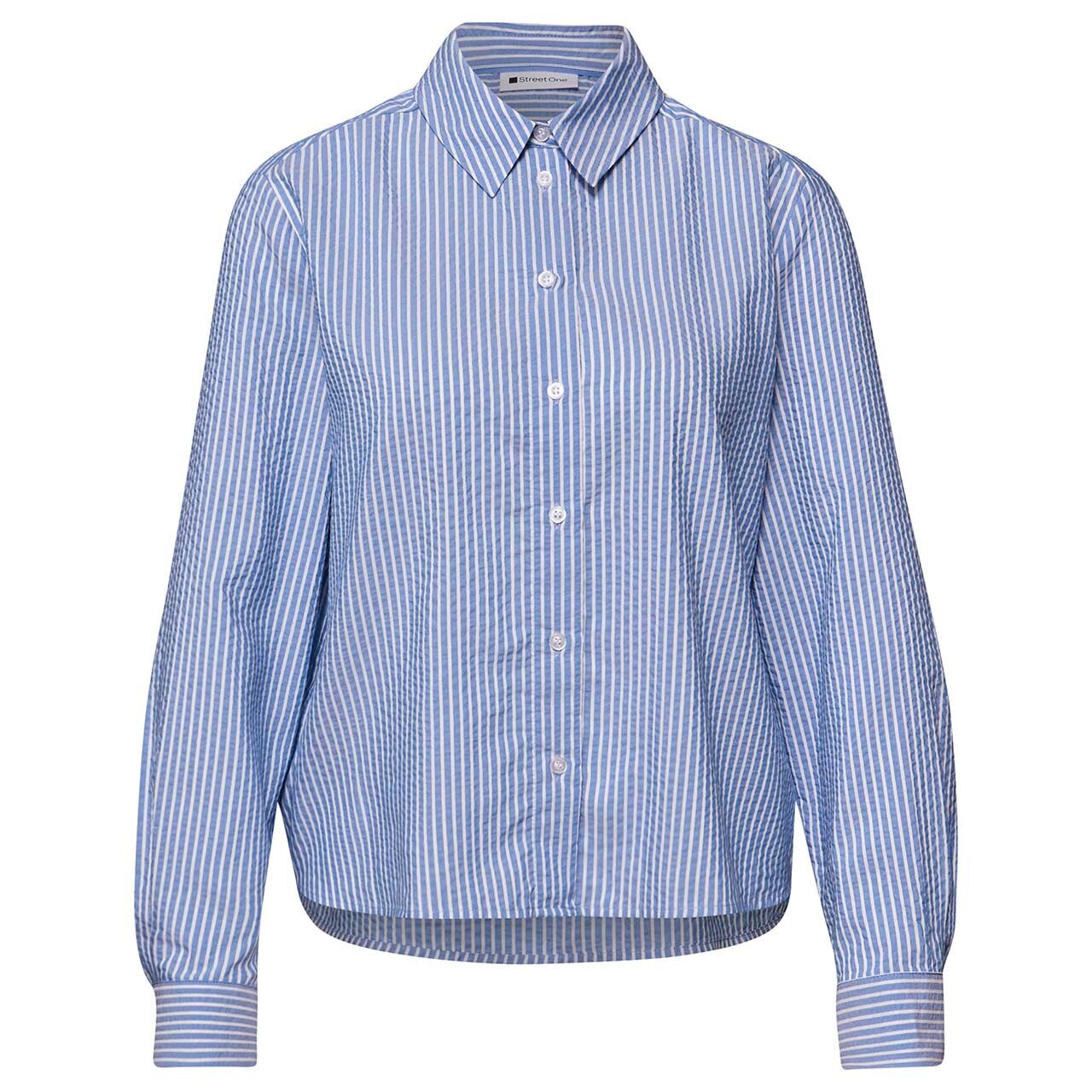 Street One Damen Langarm Bluse Seersucker Striped Shirtcollar original blue