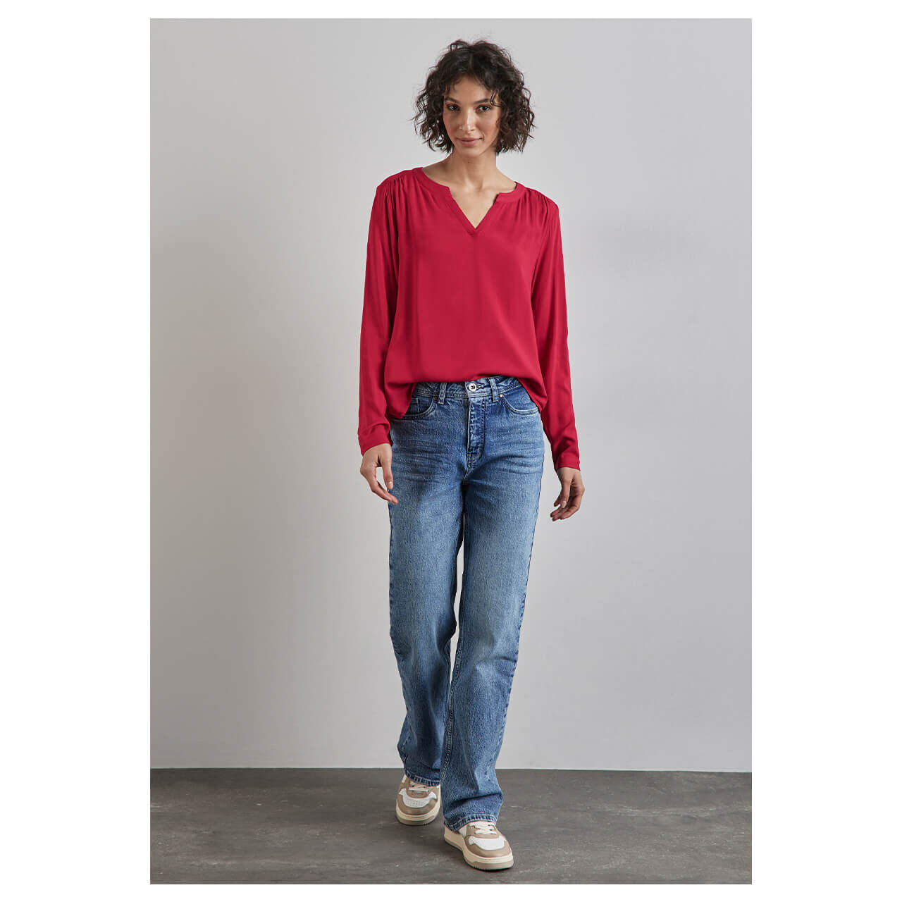 Street One Damen Langarm Bluse New Bamika intense red