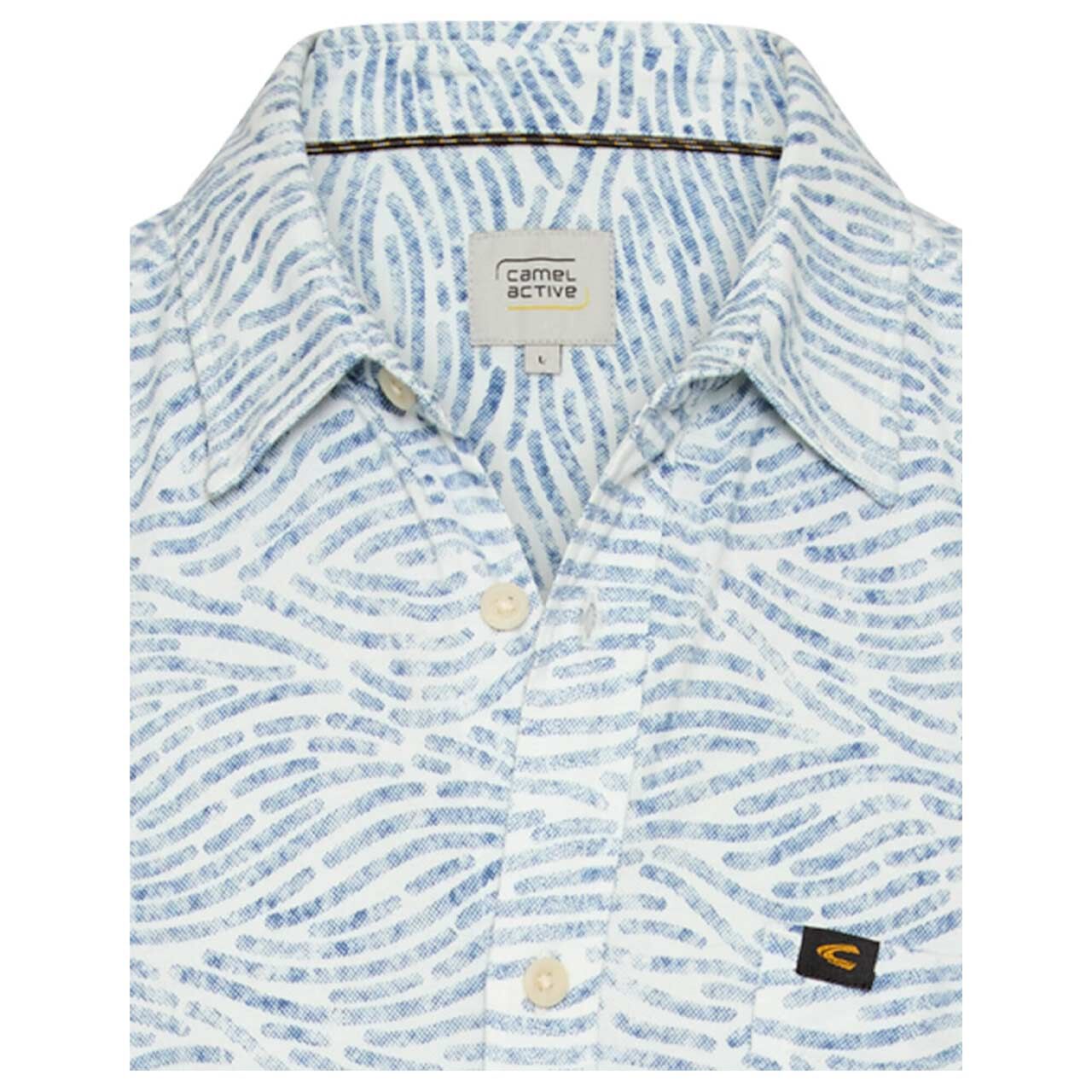 Herren 1/2 Arm Hemd von Camel active in Blau mit Print, detaillierte Vorderansicht