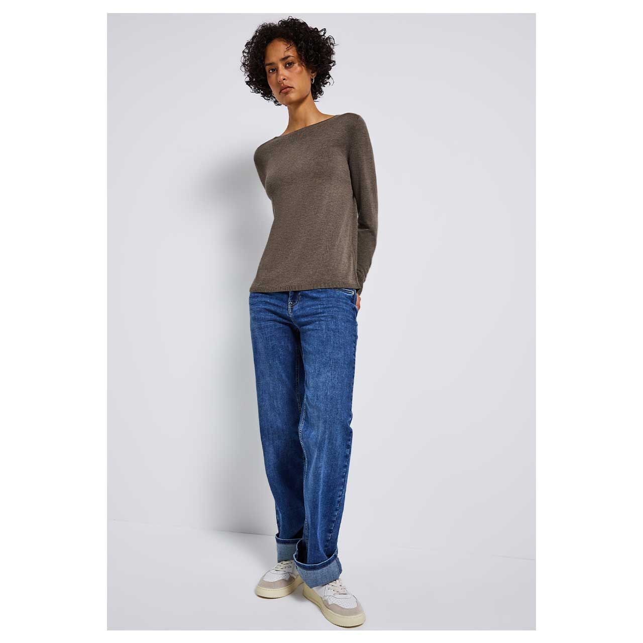 Street One Damen Pullover in Braun meliert, Ganzkörperansicht frontal Model