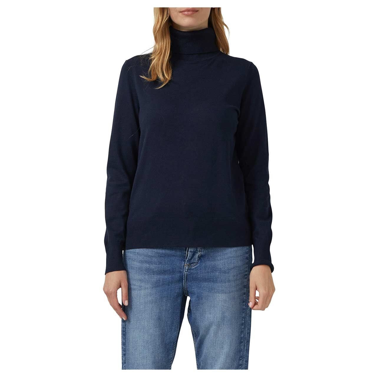 s.Oliver Damen Rollkragen Pullover in Dunkelblau, Vorderansicht am Model