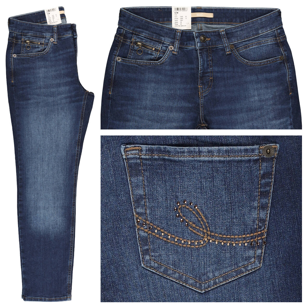 MAC Slim Jeans Strass faded dark blue loop