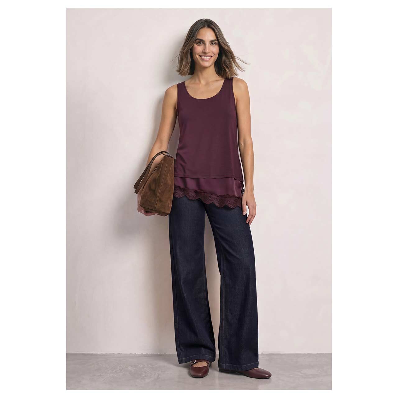 Damen Top Diagonal Woven Bottom von Street One in Lila, Ganzkörperansicht am Model