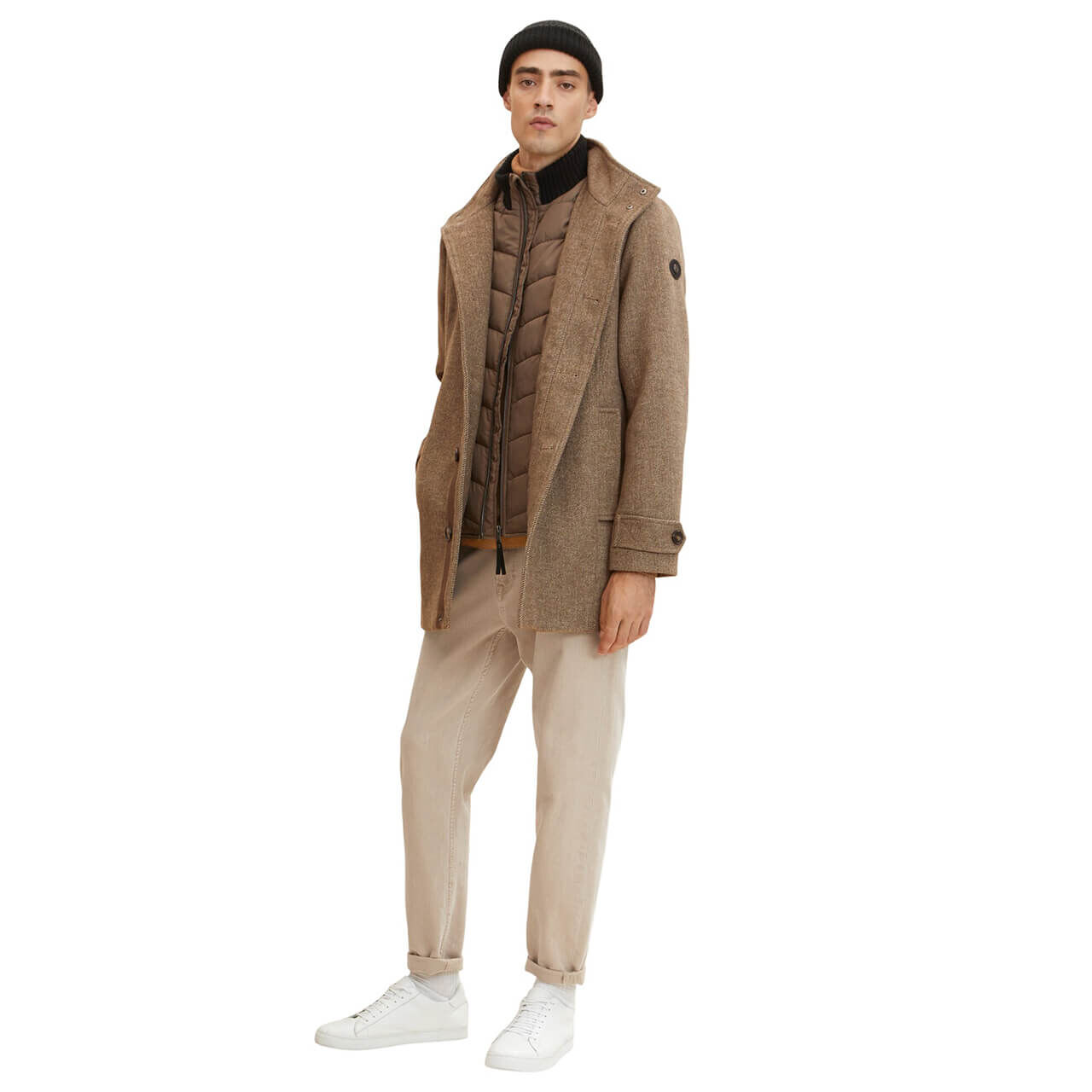 Tom Tailor Herren Mantel Wool Coat 2 in 1 brown chinchilla