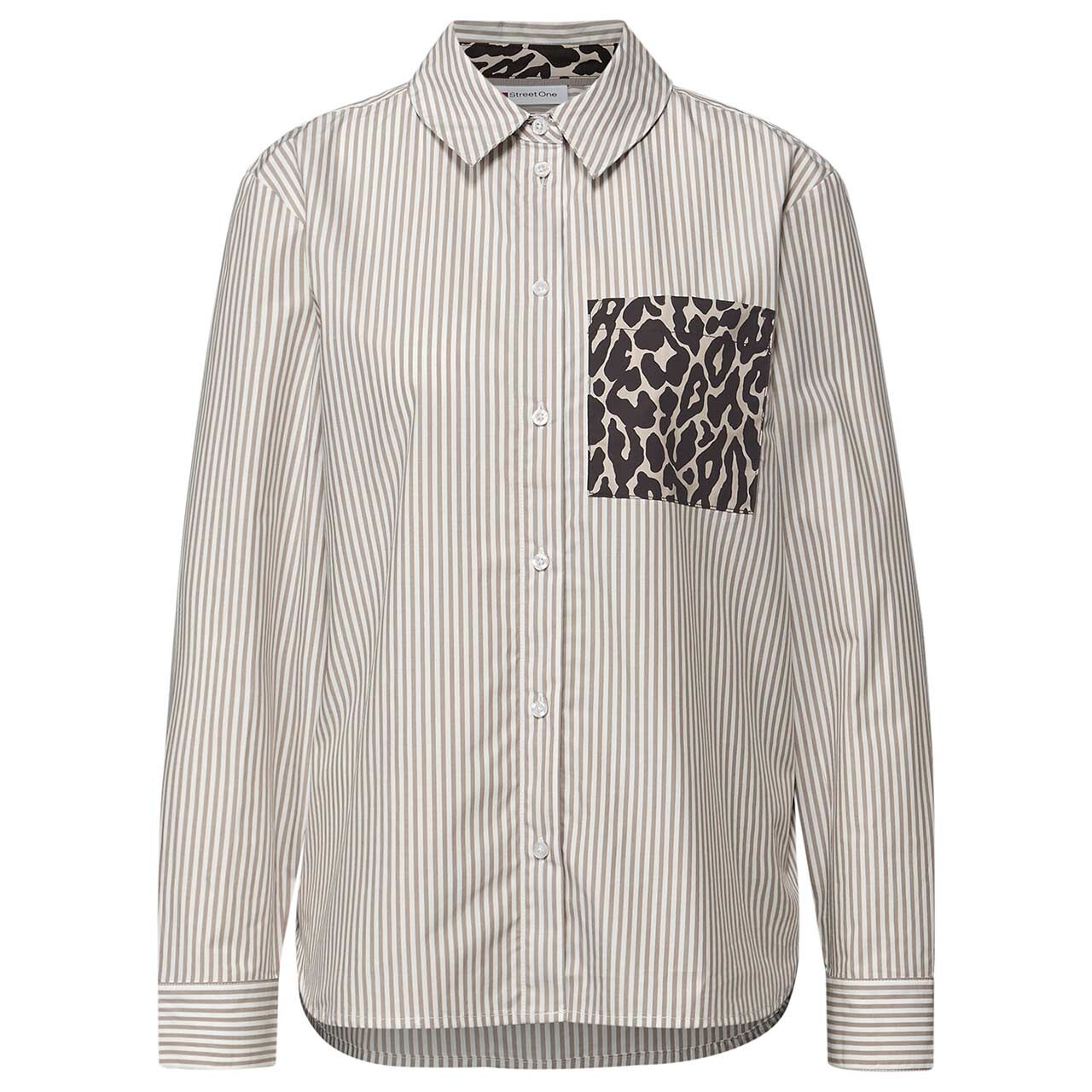 Street One Damen Langarm Bluse Striped Shirtcollar light terra mocha